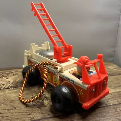 Buy Vintage 1968 - Fisher Price Little People Wooden Fire Engine Truck With Bell • 7£