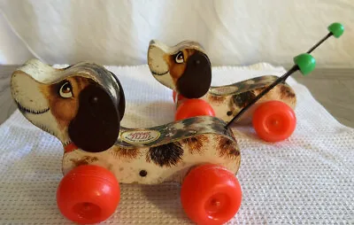 Buy 2 1968 Vintage Retro Fisher Price Little Snoopy Wooden Pull Along Doggies • 8.65£