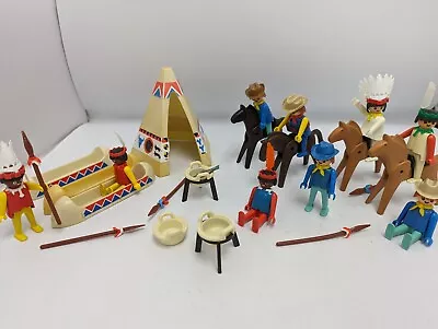 Buy Playmobil  Cowboys & Indian Western Figures  Tipi Canoe Etc Vintage 1974 • 35£