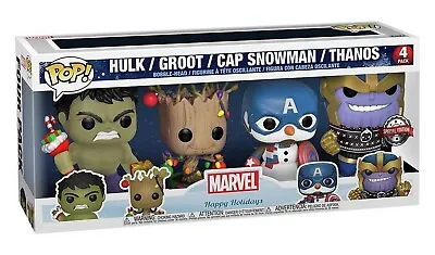 Buy Funko Marvel POP - Holiday 4 Pack - Groot Hulk Thanos Captain Snowman **NEW** • 24.99£