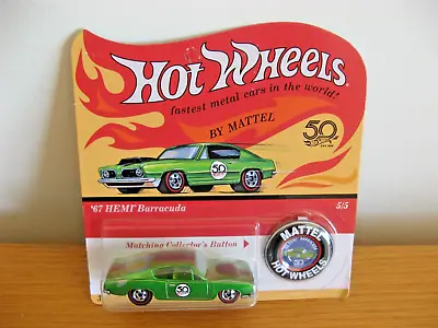 Buy 2018 Hot Wheels 50th Anniversary Red Line 67 Hemi Barracuda + Collector's Button • 22£