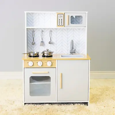 Buy Wooden Kitchen With Accessories Stainless Steel Cooking Set Kids Pretend Play UK • 74.95£