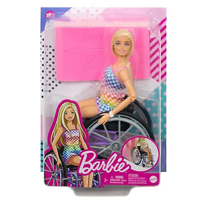 Buy Barbie Fashionistas Doll Wheelchair & Ramp, Blond Hair, Dress & Accessories • 23.99£