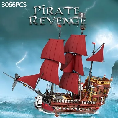 Buy 3066PCS Red Sail Boat Building Blocks Queen Anne's Revenge Pirate Ship Brick Toy • 195.29£