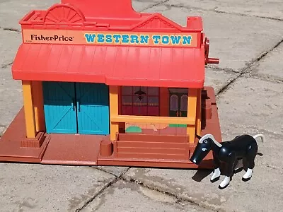 Buy VINTAGE FISHER PRICE WESTERN TOWN With Horse Early 1980's • 20£