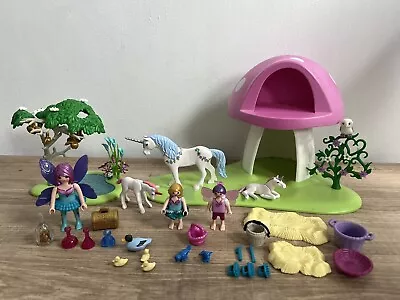 Buy Playmobil 6055 Fairies With Unicorns & Toadstool House Complete In Ex Cond • 14.99£