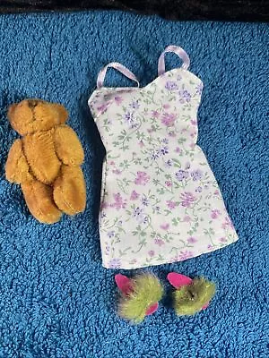 Buy Barbie/Fashion Doll Shortie Nightdress With Slippers And Plush Brown Teddy Bear • 4£