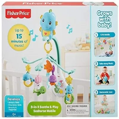 Buy Fisher Price 3-in-1 Soothe & Play Seahorse Mobile Baby Cot Mobile Music & Sounds • 35.69£