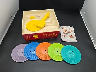Buy Vintage 1971 Fisher Price Music Box Record Player Wind Up & All 5 Discs + Catalo • 45.99£