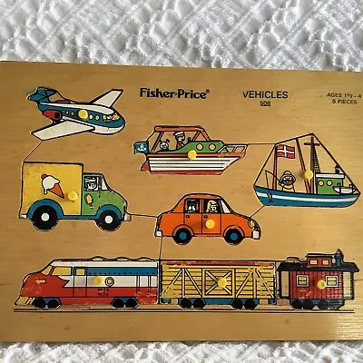 Buy FISHER PRICE  Wood Kids Puzzle # 508 VEHICLES Train Boat Car Ice Cream Truck • 11.56£