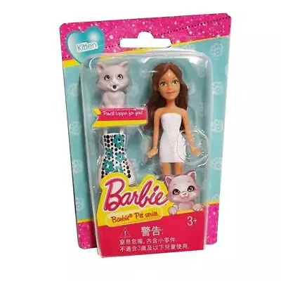 Buy Barbie Mini In White Blue Flowers Doll & Pet Kitten Pencil Topper Mattel • 5.99£