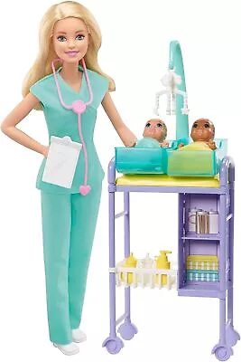 Buy Barbie Baby Doctor Playset With Blonde Doll, 2 Infant Dolls, Exam Table And Acc • 26.77£