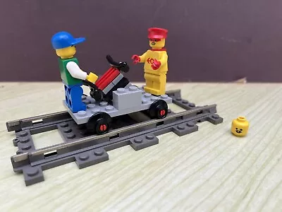 Buy Vintage Lego 2585 Town 9v Trains Hand Cart 2 Figures Stationmaster 1998 -handcar • 11.99£