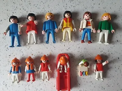 Buy Playmobil Figures Bundle 12 Family - 6 Adults - 5 Children 1 Baby Sledge Trolley • 8.50£