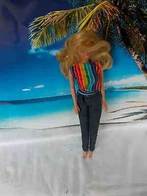 Buy Barbie Doll, With Blue Jeans Pants And Rainbow Top, Long Blonde Hair • 17.29£
