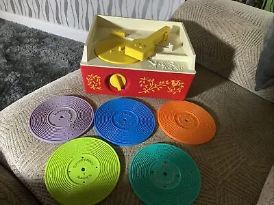 Buy Vintage Collectable Fisher Price Record Player 5 Records 70s • 54.50£
