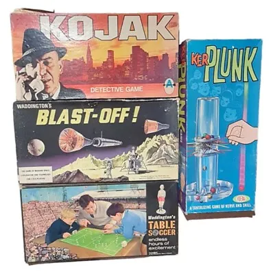 Buy Joblot Vintage Board Games Kojak, Blast-Off, Table Soccer & KerPlunk  • 20£