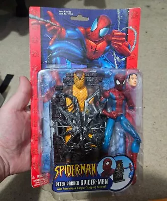 Buy Peter Parker Spider-Man W Burglar Trap Figure, Carded, Sealed Toy Biz 2003 • 19.95£