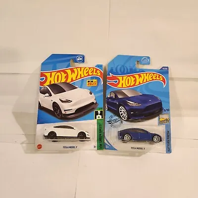 Buy Hot Wheels Lot 2x Tesla Model Y Green Speed & 3 Factory Fresh P39 • 9.56£