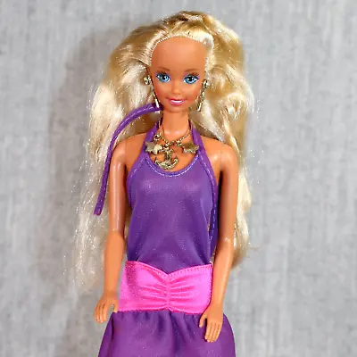Buy 1990s BARBIE MATTEL Doll Fashion Vintage Sun Sensation Blonde Purple Dress • 30.13£
