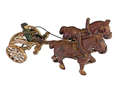 Buy Antique Cast Iron Toy 2 Carriage Horses And Wagon Front With Driver Damage • 28.93£