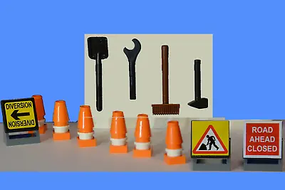Buy LEGO Pieces 6  Traffic Cones 3 Road Signs Tools Broom Shovel NEW • 5.49£