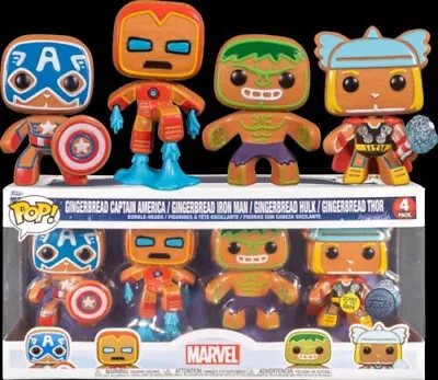 Buy Xmas Gift FUNKO POP! MARVEL GINGERBREAD 4 PACK Cap Iron Man Hulk Thor - GITD • 24.95£