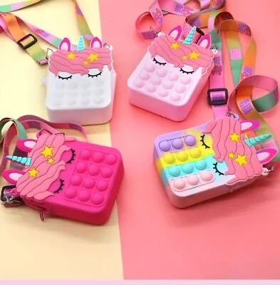Buy 2X Poppit Unicorn Fidget Toys Shoulder Bag Coin Purse Girls Sensory Astd Colour • 9.99£