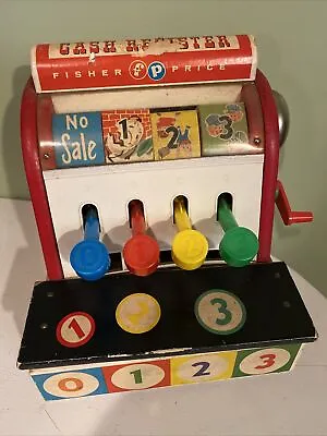 Buy Vintage Rare Fisher Price 972 Cash Register 1960s Wooden Classic - Works! • 51.97£