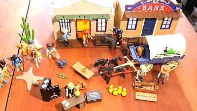 Buy Vintage Playmobil 4398 Bank/Jail 3785 Wagon & Horses Lots Of Extra Indians • 29.99£
