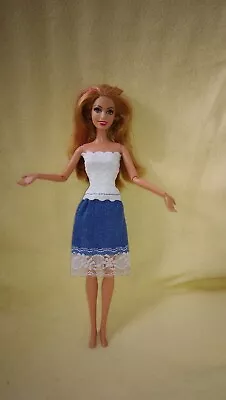 Buy Barbie Dolls Dress Mini Dress Fashion Jeans Blue White Lace Ball Dress K59 • 4.28£