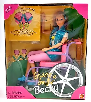 Buy 1996 Share A Smile Becky Barbie Doll With Wheelchair / Mattel 15761, NrfB, Original Packaging • 51.48£