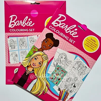 Buy Barbie Colouring Set - 8 Colouring Sheets Pencils & Reusable Stickers Age 3+ • 3.39£