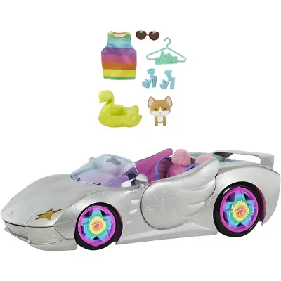 Buy Barbie Extra Car Set Sparkly Silver 2-Seater Toy Convertible With Puppy • 30.99£