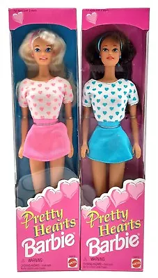 Buy 2x 1995 Mattel Pretty Hearts Barbie Doll: Blonde 14473 + Brunette 14475 / NrfB • 82.27£