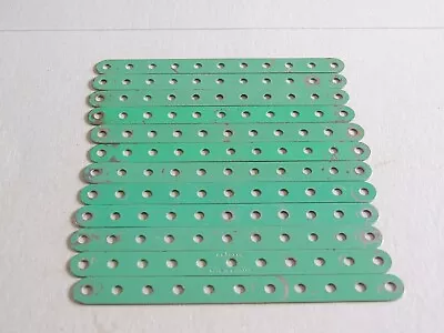Buy 12 Meccano 11 Hole Perforated Metal Strips Part 2 Light Green Stamped MMIE • 4.50£
