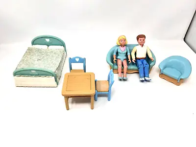 Buy Fisher Price 1993 Loving Family Dolls House Furniture Bedroom,Lounge & 2 Figure • 29.99£