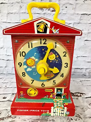 Buy Vintage Fisher-Price Teaching Clock Wind Up Music Box 1968 Wooden Working • 14.99£