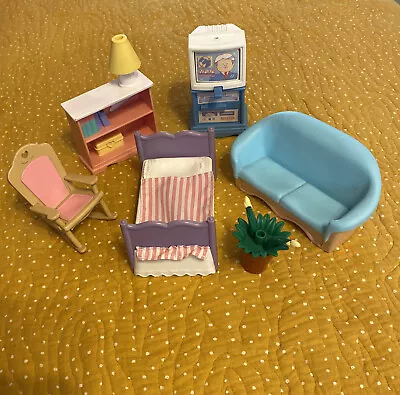 Buy Vintage 1993 Fisher Price Loving Family Dream Doll House Furniture TV Bed Sofa • 19.95£