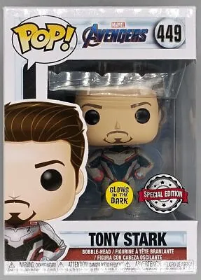 Buy Funko POP #449 Tony Stark (Team Suit) Glow Marvel Avengers Endgame Damaged Box • 12.59£
