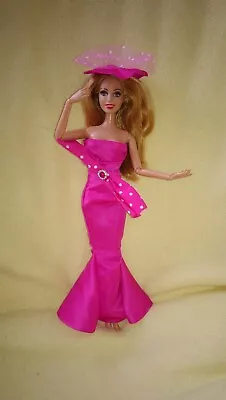 Buy Barbie Dolls Dress Fashion Party Evening Dress Pink + Hat Princess Ball Gown K52 • 6.01£