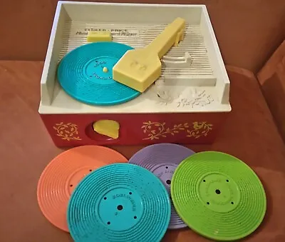 Buy Vintage 1971 Fisher Price Record Player & 5 Record Discs Wind Up Music Box Toy • 25£