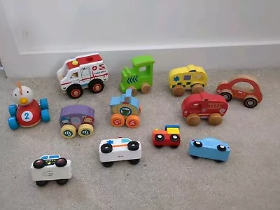 Buy Wooden Toy Vehicle Bundle X 12 Includes 2 Trains, Ambulance, Fire Engine & More • 7.99£