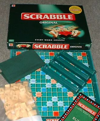 Buy Vintage Mattel  Scrabble Original 100% Complete Tiles Holders Rules Cloth Bag • 9.99£