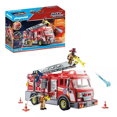 Buy Playmobil 71233 Fire Engine With Flashing Lights City Action Brand New 86PC • 28.49£