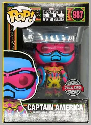 Buy #987 Captain America Blacklight Marvel Damaged Box Funko POP With Protector • 11.99£