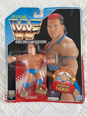 Buy 1992 WWF Wrestler Blue Card TATANKA Hasbro MOC Series 6 • 99.95£