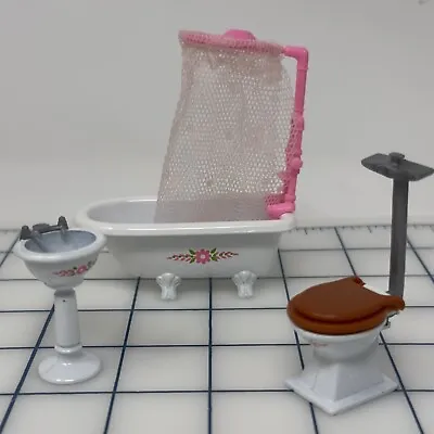 Buy Mattel Littles Dollhouse Collectibles: BATHROOM LOO Footed Tub Toilet Sink 1:24 • 11.80£
