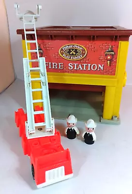 Buy Vintage Fisher Price Play Little People Fire Station With Vehicles • 13.99£