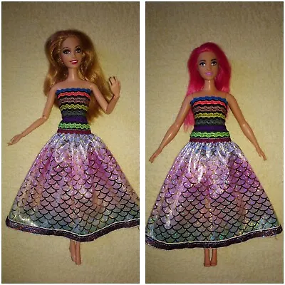 Buy Barbie Curvy Rainbow Glitter Dress Dolls Clothing Princess Ball Gown 74 • 10.40£